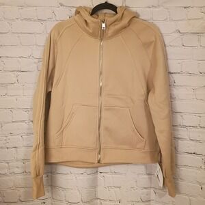 FISOEW Womens Full Zip Hoodie Khaki Tan Cropped Active Sweatshirt H8B334 L